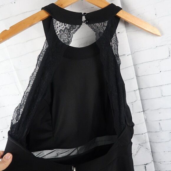 WINDSOR BLACK HIGH HALTER NECK BANDAGE DRESS WITH LACE & SHEER DETAIL SIZE 13 - Picture 8 of 10